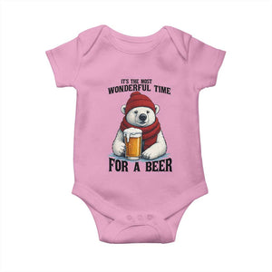 It is The Most Wonderful Time For A Beer Baby Onesie Funny Polar Bear Drinking Beer TS12 Light Pink Print Your Wear