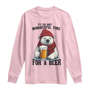 It is The Most Wonderful Time For A Beer Long Sleeve Shirt Funny Polar Bear Drinking Beer TS12 Light Pink Print Your Wear