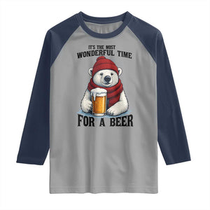 It is The Most Wonderful Time For A Beer Raglan Shirt Funny Polar Bear Drinking Beer TS12 Sport Gray Navy Print Your Wear