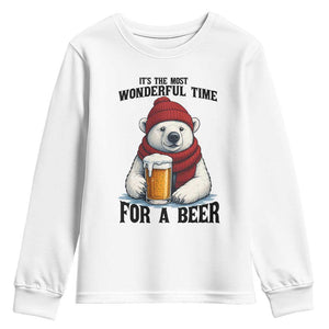 It is The Most Wonderful Time For A Beer Youth Sweatshirt Funny Polar Bear Drinking Beer TS12 White Print Your Wear