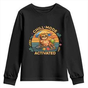 Chill Mode Activated Youth Sweatshirt Funny Sloth Summer Beach Vibes TS12 Black Print Your Wear