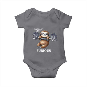 Funny Gym Sloth Baby Onesie Not Fast Just Furious TS12 Charcoal Print Your Wear