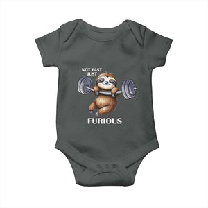 Funny Gym Sloth Baby Onesie Not Fast Just Furious TS12 Dark Heather Print Your Wear