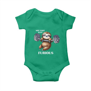 Funny Gym Sloth Baby Onesie Not Fast Just Furious TS12 Irish Green Print Your Wear