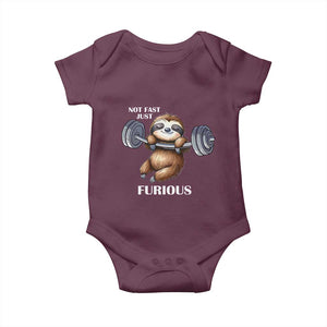 Funny Gym Sloth Baby Onesie Not Fast Just Furious TS12 Maroon Print Your Wear