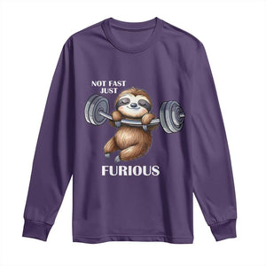 Funny Gym Sloth Long Sleeve Shirt Not Fast Just Furious TS12 Purple Print Your Wear