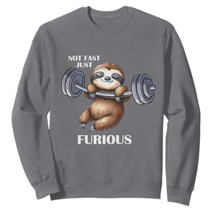 Funny Gym Sloth Sweatshirt Not Fast Just Furious TS12 Charcoal Print Your Wear