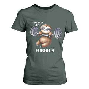 Funny Gym Sloth T Shirt For Women Not Fast Just Furious TS12 Dark Forest Green Print Your Wear