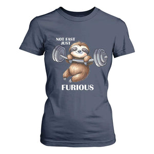 Funny Gym Sloth T Shirt For Women Not Fast Just Furious TS12 Navy Print Your Wear