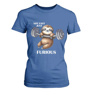 Funny Gym Sloth T Shirt For Women Not Fast Just Furious TS12 Royal Blue Print Your Wear