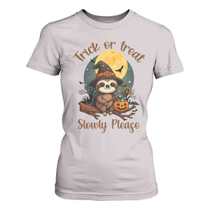 Funny Halloween Sloth T Shirt For Women Trick Or Treat Slowly Please TS12 Ice Gray Print Your Wear
