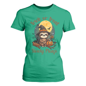 Funny Halloween Sloth T Shirt For Women Trick Or Treat Slowly Please TS12 Irish Green Print Your Wear