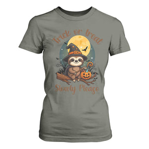 Funny Halloween Sloth T Shirt For Women Trick Or Treat Slowly Please TS12 Military Green Print Your Wear