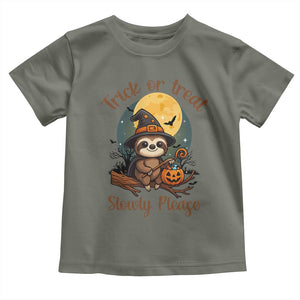 Funny Halloween Sloth Toddler T Shirt Trick Or Treat Slowly Please TS12 Military Green Print Your Wear