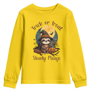 Funny Halloween Sloth Youth Sweatshirt Trick Or Treat Slowly Please TS12 Daisy Print Your Wear