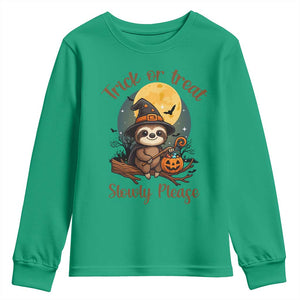 Funny Halloween Sloth Youth Sweatshirt Trick Or Treat Slowly Please TS12 Irish Green Print Your Wear