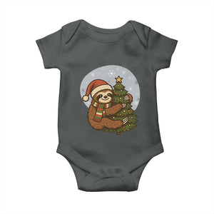 Funny Xmas Baby Onesie Slothin Around The Christmas Tree TS12 Dark Heather Print Your Wear