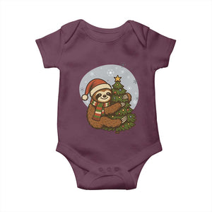 Funny Xmas Baby Onesie Slothin Around The Christmas Tree TS12 Maroon Print Your Wear