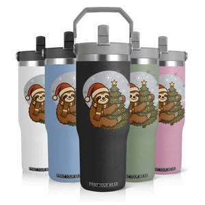 Funny Xmas Flip Straw Tumbler Slothin Around The Christmas Tree TS12 Print Your Wear