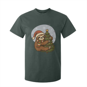 Funny Xmas T Shirt For Kid Slothin Around The Christmas Tree TS12 Dark Forest Green Print Your Wear