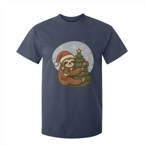 Funny Xmas T Shirt For Kid Slothin Around The Christmas Tree TS12 Navy Print Your Wear