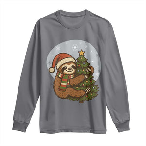 Funny Xmas Long Sleeve Shirt Slothin Around The Christmas Tree TS12 Charcoal Print Your Wear