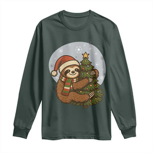 Funny Xmas Long Sleeve Shirt Slothin Around The Christmas Tree TS12 Dark Forest Green Print Your Wear