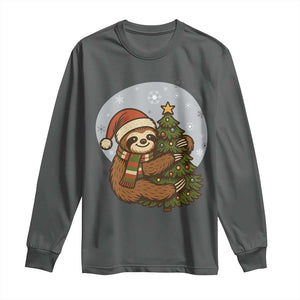 Funny Xmas Long Sleeve Shirt Slothin Around The Christmas Tree TS12 Dark Heather Print Your Wear