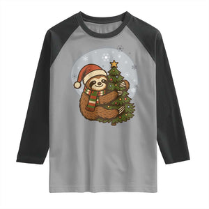 Funny Xmas Raglan Shirt Slothin Around The Christmas Tree TS12 Sport Gray Black Print Your Wear
