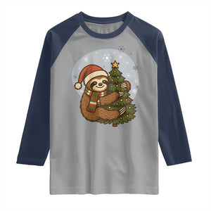Funny Xmas Raglan Shirt Slothin Around The Christmas Tree TS12 Sport Gray Navy Print Your Wear
