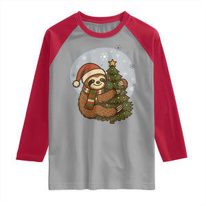Funny Xmas Raglan Shirt Slothin Around The Christmas Tree TS12 Sport Gray Red Print Your Wear