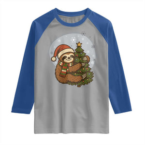 Funny Xmas Raglan Shirt Slothin Around The Christmas Tree TS12 Sport Gray Royal Print Your Wear
