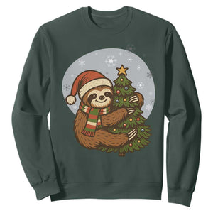 Funny Xmas Sweatshirt Slothin Around The Christmas Tree TS12 Dark Forest Green Print Your Wear