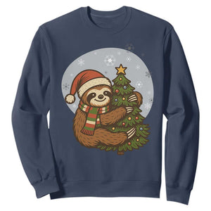 Funny Xmas Sweatshirt Slothin Around The Christmas Tree TS12 Navy Print Your Wear