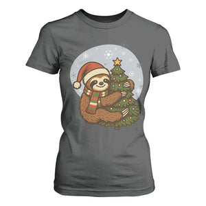 Funny Xmas T Shirt For Women Slothin Around The Christmas Tree TS12 Dark Heather Print Your Wear