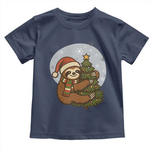 Funny Xmas Toddler T Shirt Slothin Around The Christmas Tree TS12 Navy Print Your Wear