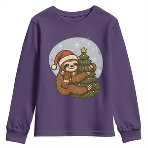Funny Xmas Youth Sweatshirt Slothin Around The Christmas Tree TS12 Purple Print Your Wear