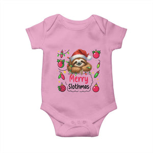 Funny Christmas Sloth Baby Onesie Merry Slothmas TS12 Light Pink Print Your Wear