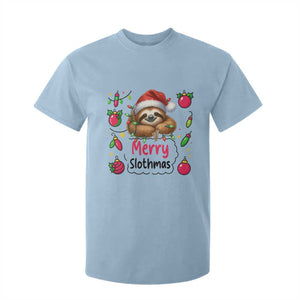 Funny Christmas Sloth T Shirt For Kid Merry Slothmas TS12 Light Blue Print Your Wear