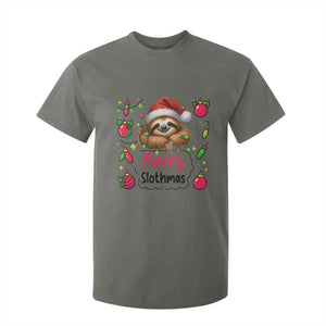 Funny Christmas Sloth T Shirt For Kid Merry Slothmas TS12 Military Green Print Your Wear