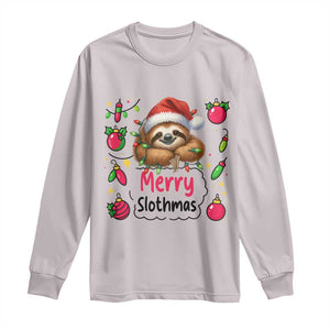 Funny Christmas Sloth Long Sleeve Shirt Merry Slothmas TS12 Ice Gray Print Your Wear