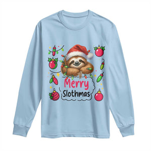 Funny Christmas Sloth Long Sleeve Shirt Merry Slothmas TS12 Light Blue Print Your Wear