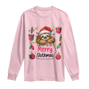 Funny Christmas Sloth Long Sleeve Shirt Merry Slothmas TS12 Light Pink Print Your Wear