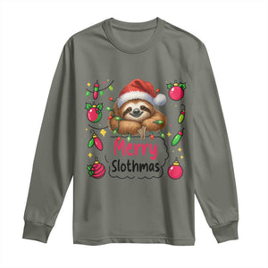 Funny Christmas Sloth Long Sleeve Shirt Merry Slothmas TS12 Military Green Print Your Wear