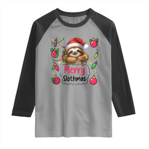 Funny Christmas Sloth Raglan Shirt Merry Slothmas TS12 Sport Gray Black Print Your Wear