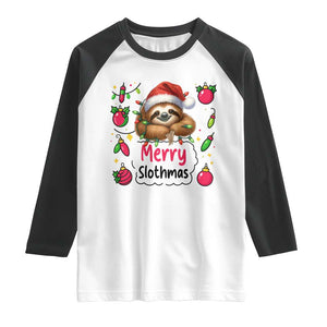 Funny Christmas Sloth Raglan Shirt Merry Slothmas TS12 White Black Print Your Wear