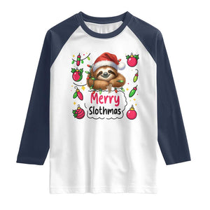 Funny Christmas Sloth Raglan Shirt Merry Slothmas TS12 White Navy Print Your Wear