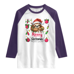 Funny Christmas Sloth Raglan Shirt Merry Slothmas TS12 White Purple Print Your Wear