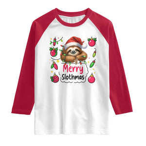 Funny Christmas Sloth Raglan Shirt Merry Slothmas TS12 White Red Print Your Wear