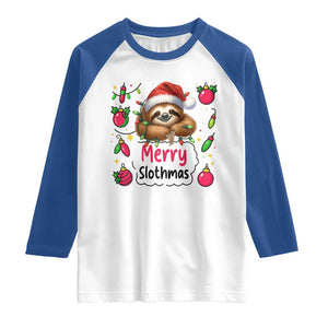 Funny Christmas Sloth Raglan Shirt Merry Slothmas TS12 White Royal Print Your Wear